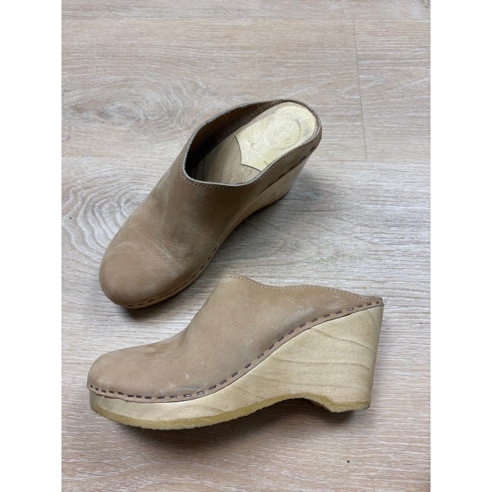 No.6 Leather Wooden Wedge Clogs Mules Women's 37